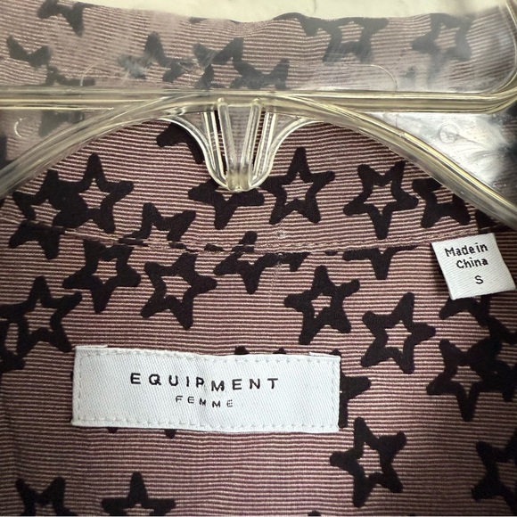 Equipment Taupe Silk Star Print Mini Shirt Dress Size S Long Sleeve Celestial - Picture 9 of 10